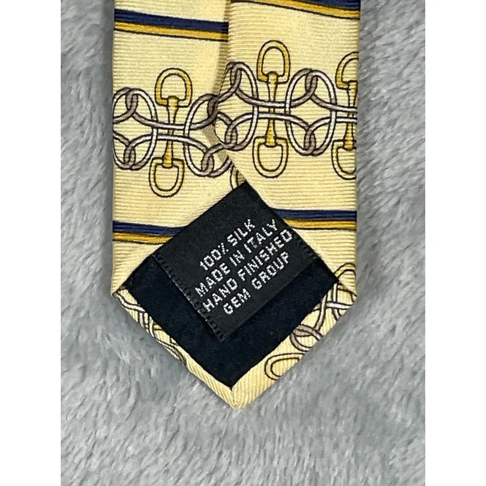 Paolo Designed by Paolo Gucci Mens Silk Tie Yellow Horsebit Chain Link Italy